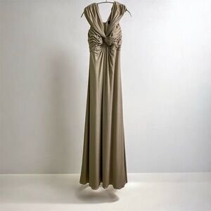 Tadashi Shoji Champagne Metallic V Neck Surplice Gown